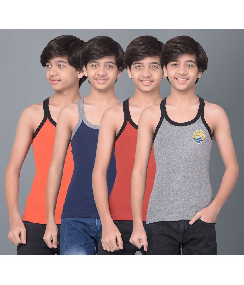     			Dollar Bigboss Multi Color Cotton Blend Solid Boys Vest ( Pack of 4 )