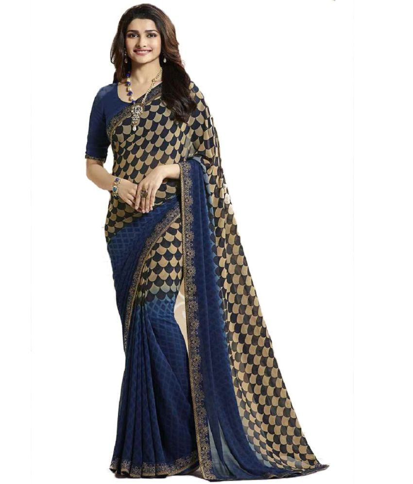     			Gazal Fashions Georgette Printed Saree With Blouse Piece - Beige ( Pack of 1 )