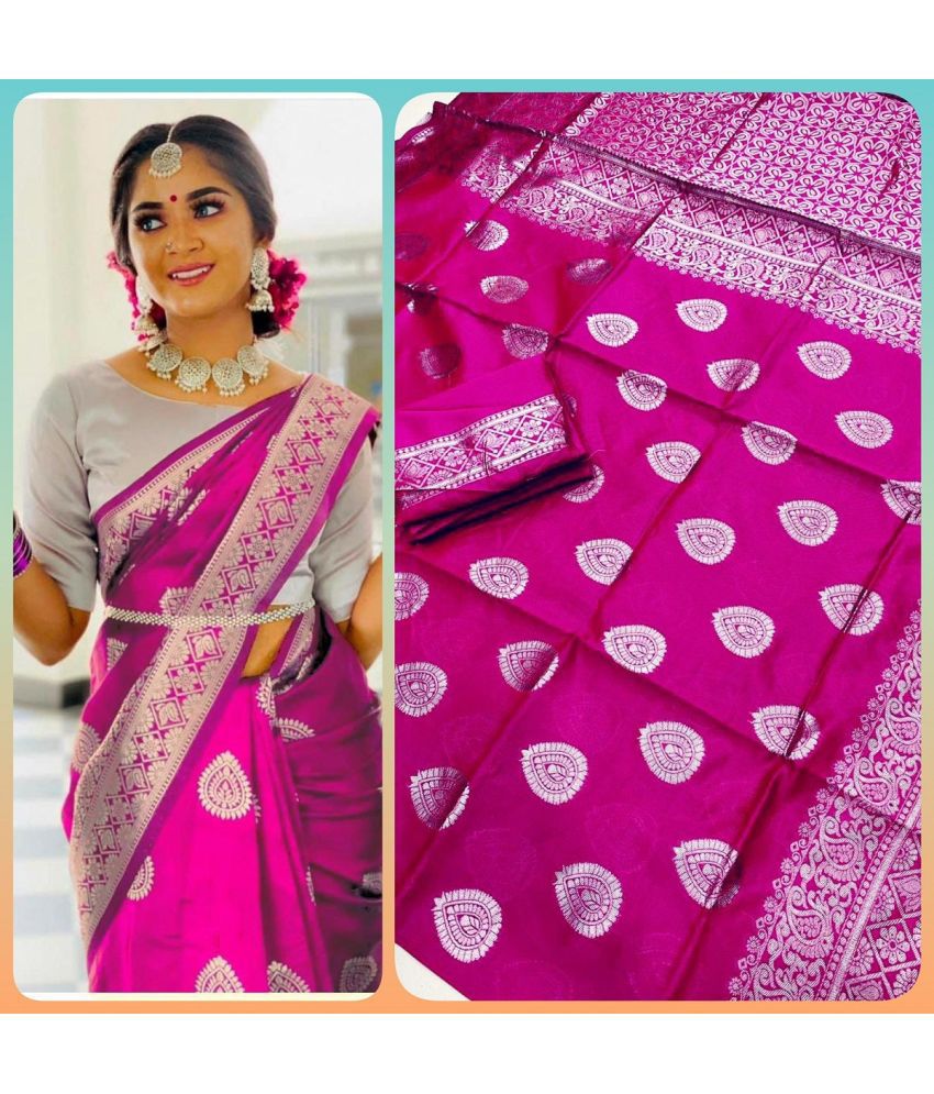     			JULEE Art Silk Solid Saree With Blouse Piece - Fluorescent Pink ( Pack of 1 )