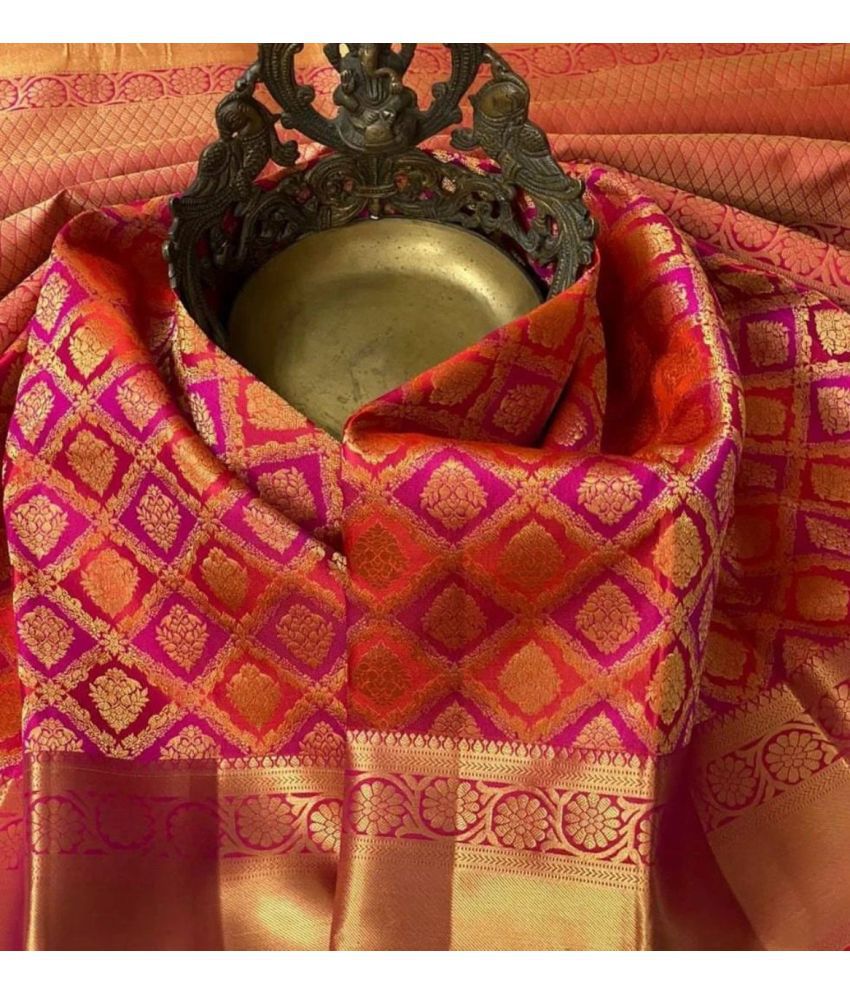     			JULEE Banarasi Silk Solid Saree With Blouse Piece - Pink ( Pack of 1 )