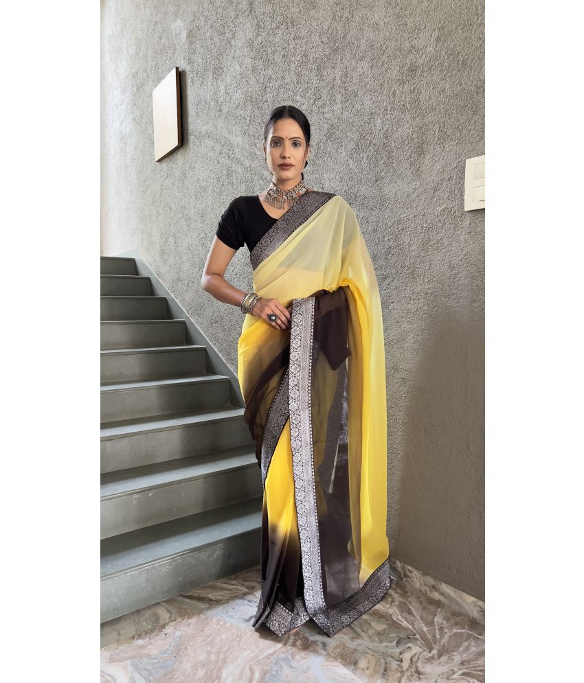     			JULEE Georgette Solid Saree With Blouse Piece - Yellow ( Pack of 1 )