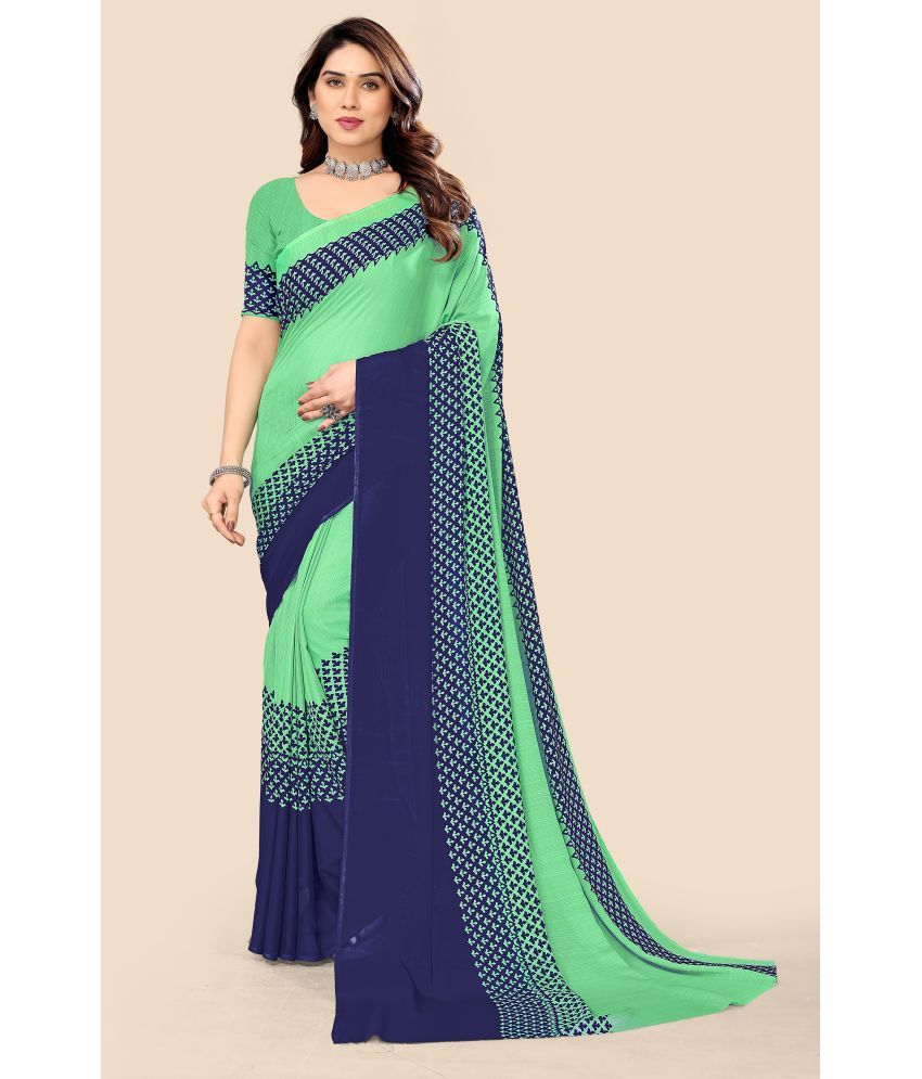     			Kanooda Prints Georgette Printed Saree With Blouse Piece - Green ( Pack of 1 )