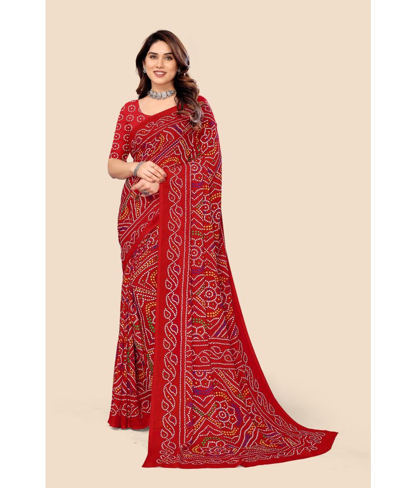     			Kanooda Prints Georgette Printed Saree With Blouse Piece - Red ( Pack of 1 )