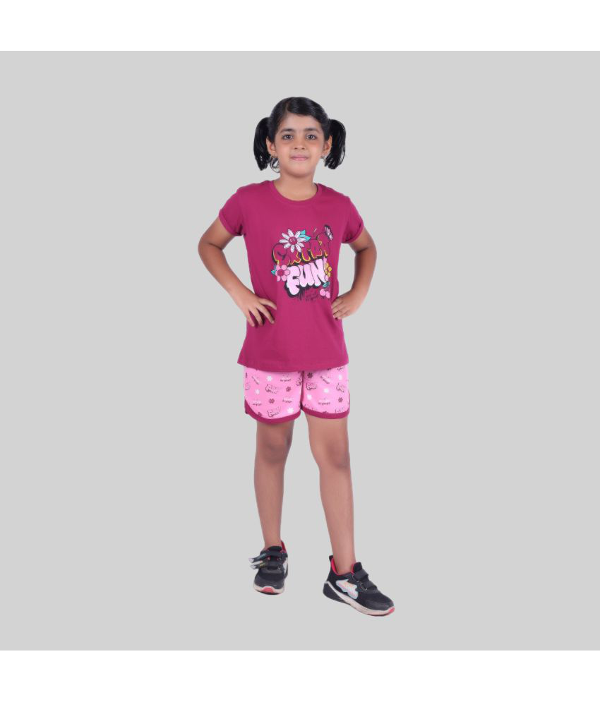     			Kidzee Kingdom Pink Cotton Blend Girls Top With Shorts ( Pack of 1 )