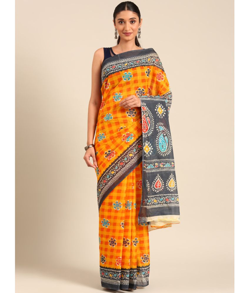    			SHANVIKA Cotton Printed Saree Without Blouse Piece - Yellow ( Pack of 1 )