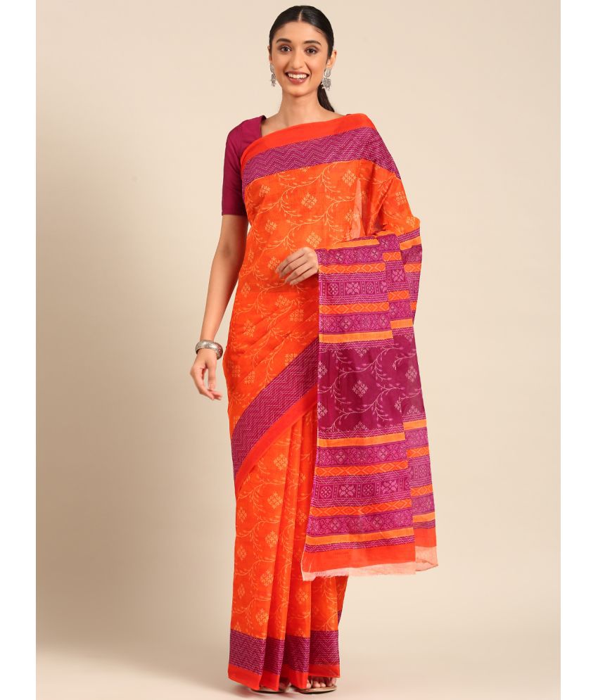     			SHANVIKA Cotton Printed Saree Without Blouse Piece - Orange ( Pack of 1 )