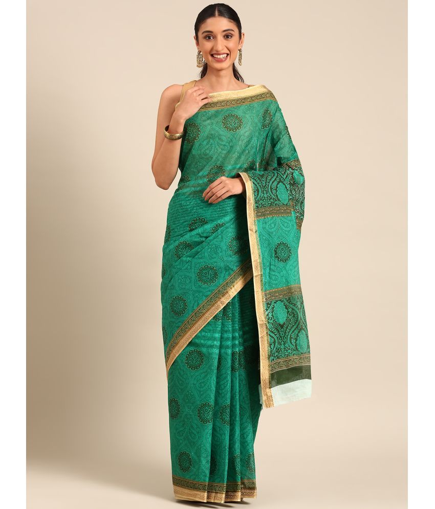     			SHANVIKA Cotton Printed Saree Without Blouse Piece - Green ( Pack of 1 )