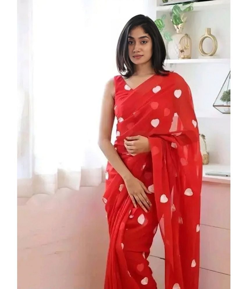     			A TO Z CART Georgette Embroidered Saree With Blouse Piece - Red ( Pack of 1 )