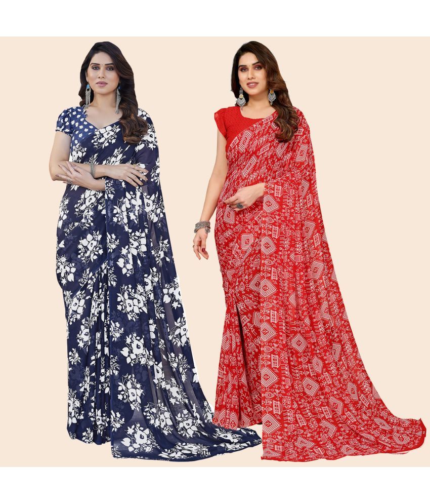     			ANAND SAREES Georgette Printed Saree With Blouse Piece - Multicolor ( Pack of 2 )