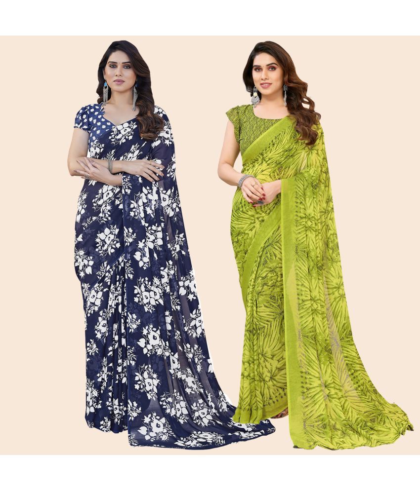     			ANAND SAREES Georgette Printed Saree With Blouse Piece - Multicolor ( Pack of 2 )