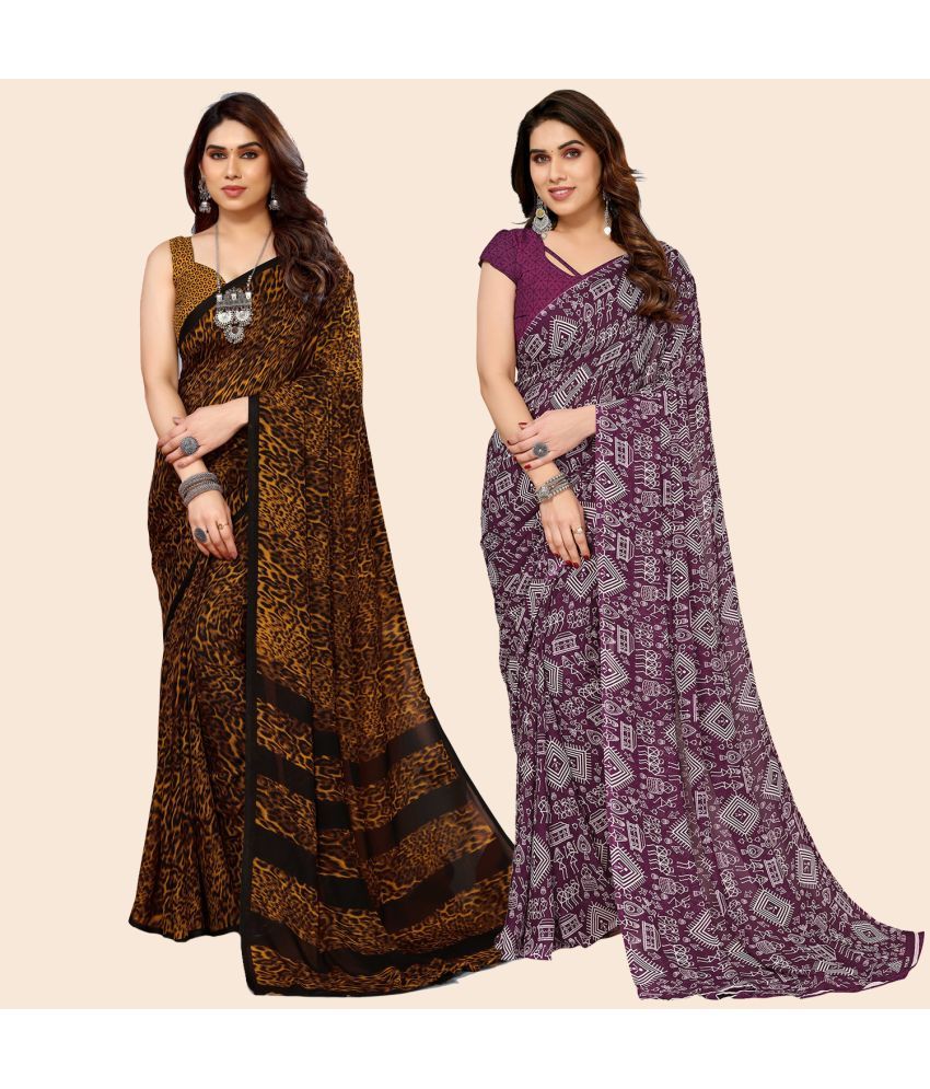     			ANAND SAREES Georgette Printed Saree With Blouse Piece - Multicolor ( Pack of 2 )