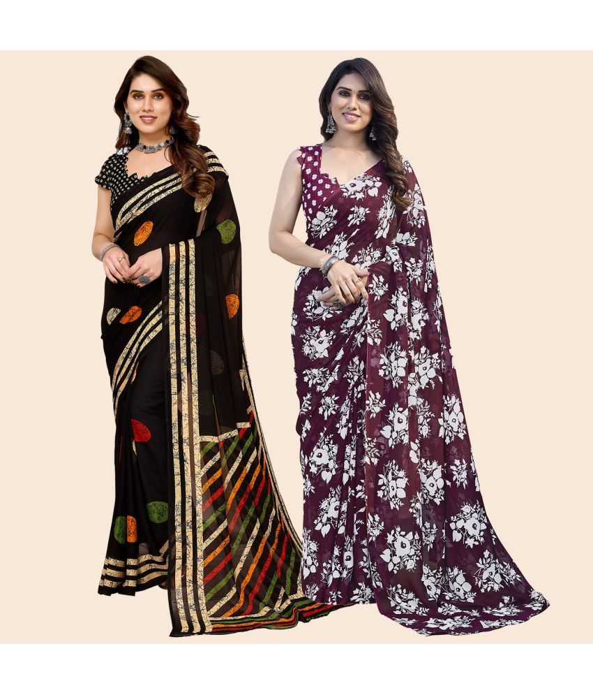     			ANAND SAREES Georgette Printed Saree With Blouse Piece - Multicolor ( Pack of 2 )