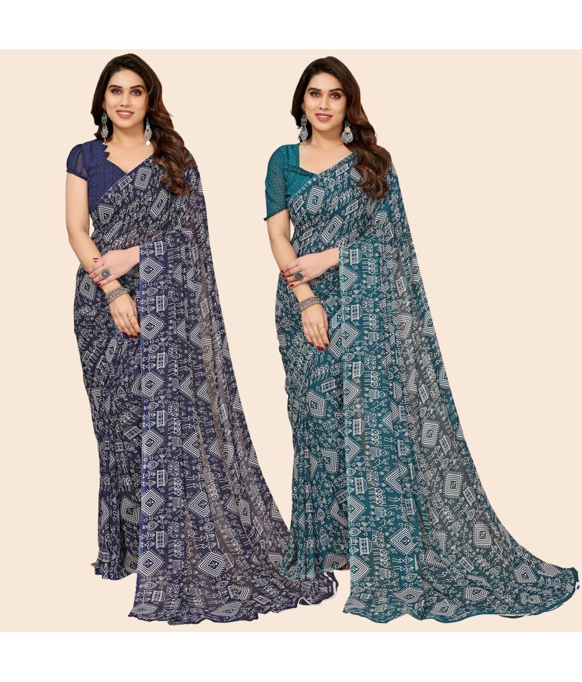     			ANAND SAREES Georgette Printed Saree With Blouse Piece - Multicolor ( Pack of 2 )