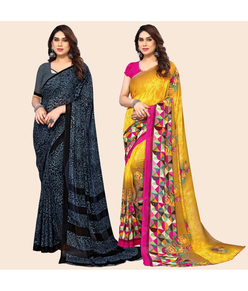     			ANAND SAREES Georgette Printed Saree With Blouse Piece - Multicolor ( Pack of 2 )