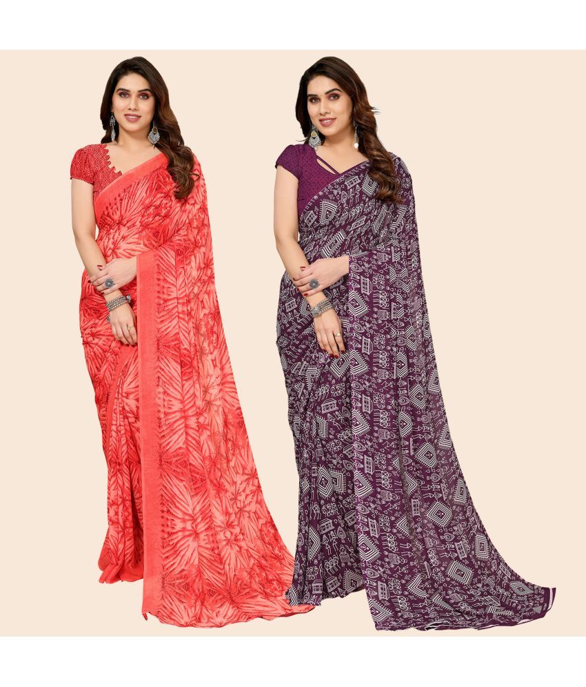     			ANAND SAREES Georgette Printed Saree With Blouse Piece - Multicolor ( Pack of 2 )