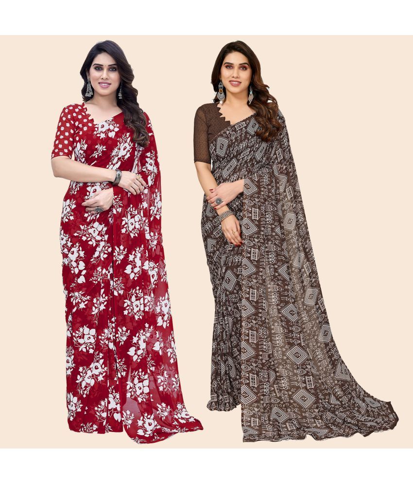     			ANAND SAREES Georgette Printed Saree With Blouse Piece - Multicolor ( Pack of 2 )