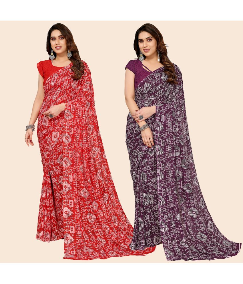     			ANAND SAREES Georgette Printed Saree With Blouse Piece - Multicolor ( Pack of 2 )