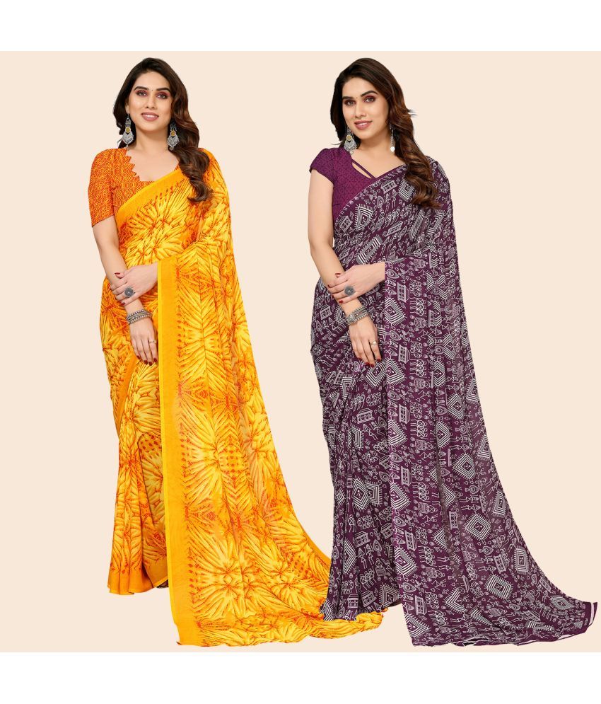     			ANAND SAREES Georgette Printed Saree With Blouse Piece - Multicolor ( Pack of 2 )