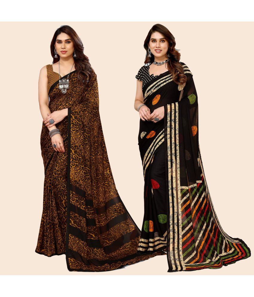     			ANAND SAREES Georgette Printed Saree With Blouse Piece - Multicolor ( Pack of 2 )