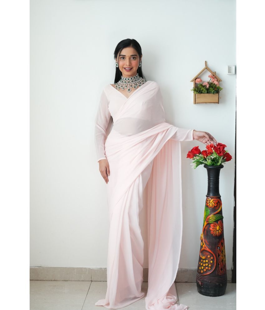     			AWRIYA Georgette Solid Saree With Blouse Piece - Pink ( Pack of 1 )