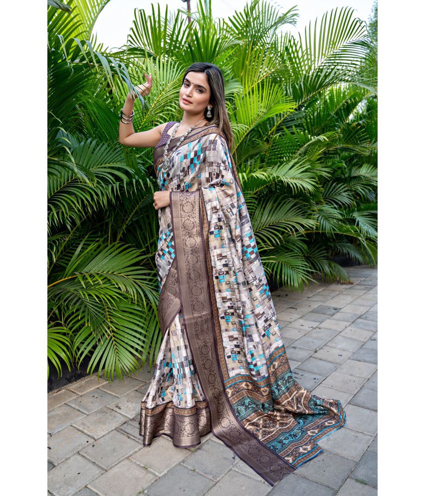     			Chashni Art Silk Printed Saree With Blouse Piece - Grey ( Pack of 1 )