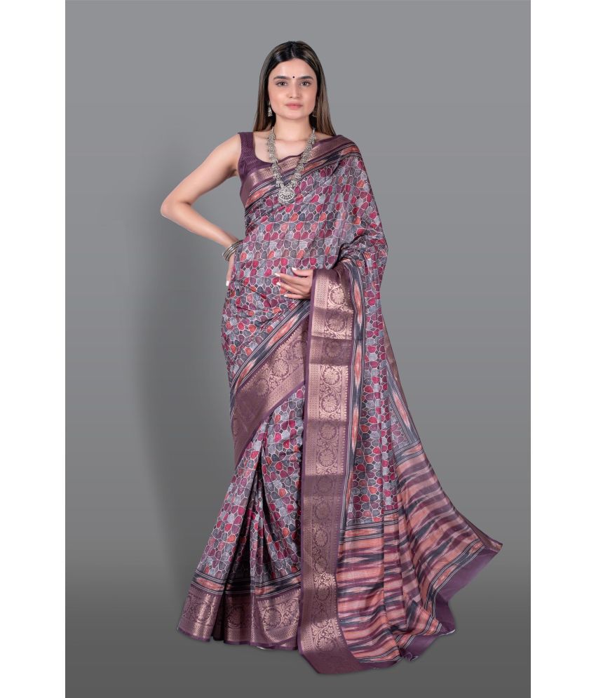     			Chashni Art Silk Printed Saree With Blouse Piece - Magenta ( Pack of 1 )