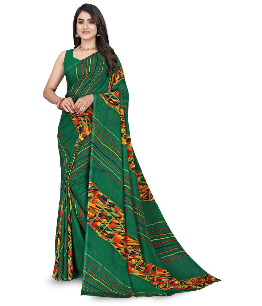     			Chashni Georgette Printed Saree With Blouse Piece - Green ( Pack of 1 )