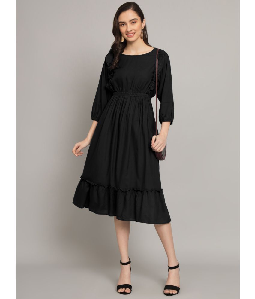     			Femvy Rayon Solid Midi Women's Fit & Flare Dress - Black ( Pack of 1 )