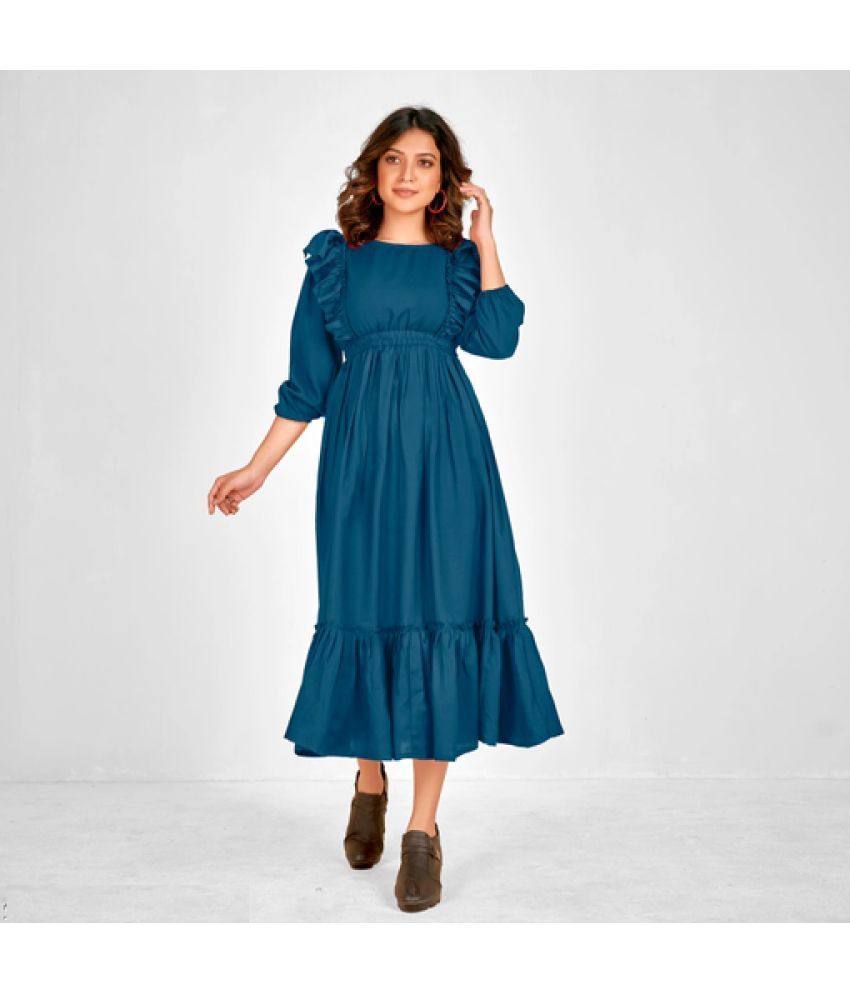     			Femvy Rayon Solid Midi Women's Fit & Flare Dress - Blue ( Pack of 1 )