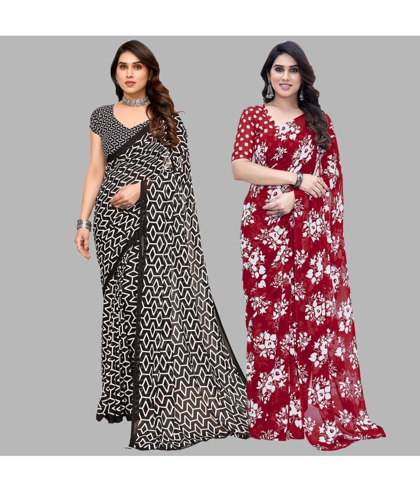     			Kashvi Sarees Georgette Printed Saree With Blouse Piece - Multicolor ( Pack of 2 )