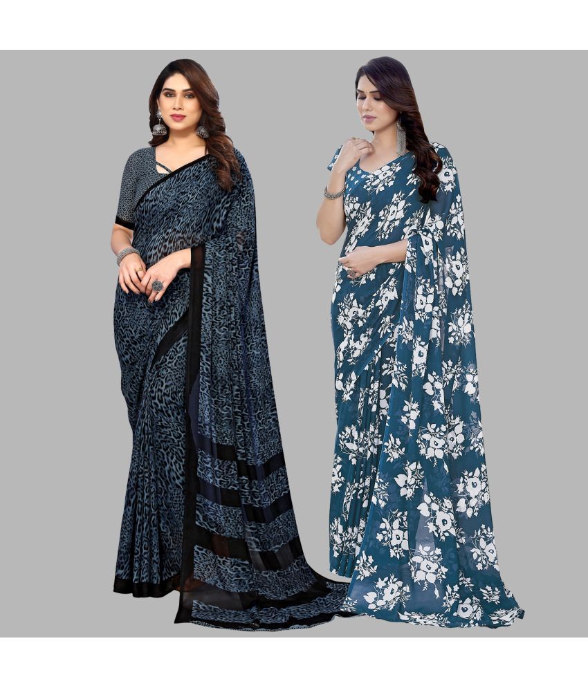     			Kashvi Sarees Georgette Printed Saree With Blouse Piece - Multicolor ( Pack of 2 )