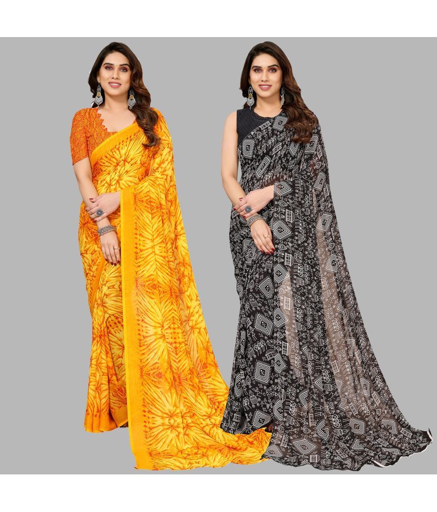     			Kashvi Sarees Georgette Printed Saree With Blouse Piece - Multicolor ( Pack of 2 )