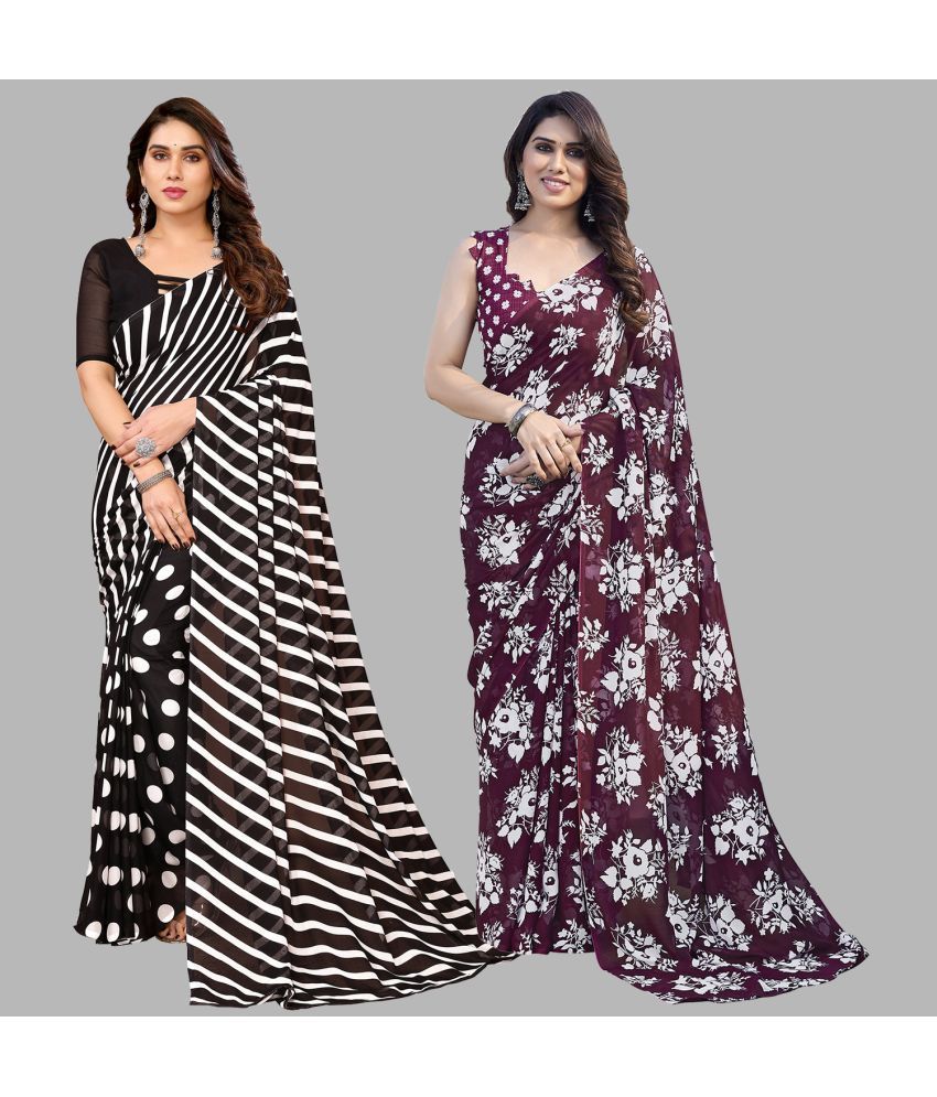     			Kashvi Sarees Georgette Printed Saree With Blouse Piece - Multicolor ( Pack of 2 )