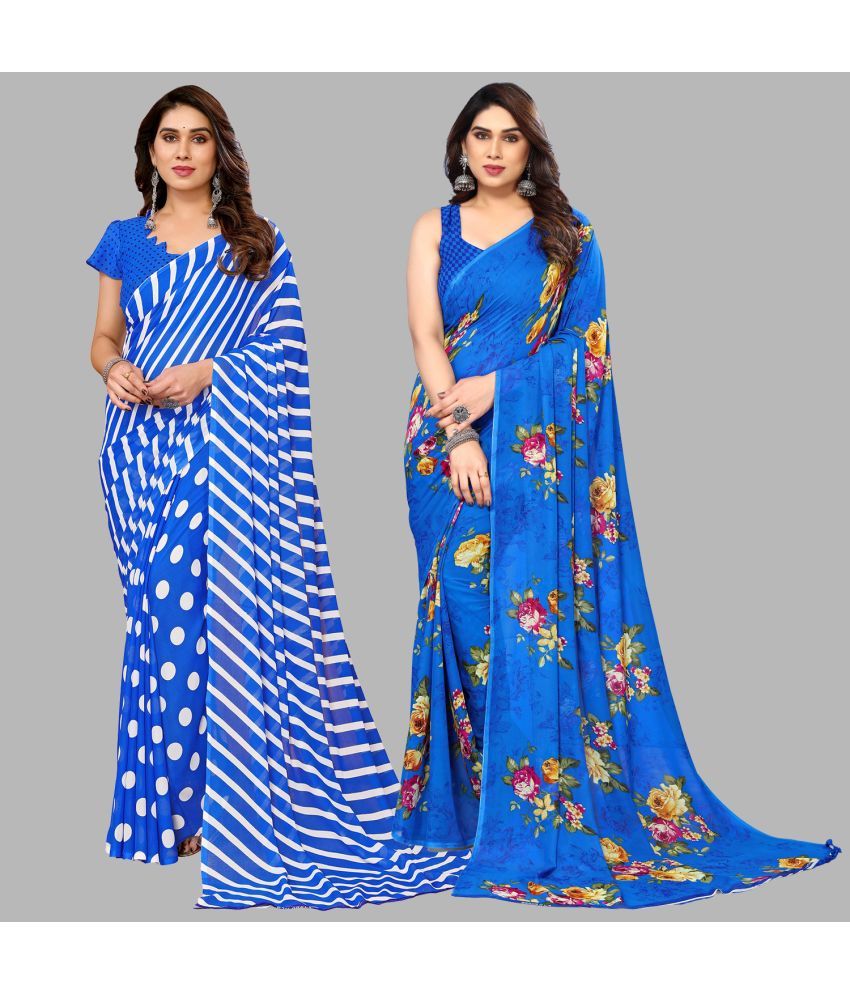     			Kashvi Sarees Georgette Printed Saree With Blouse Piece - Multicolor ( Pack of 2 )