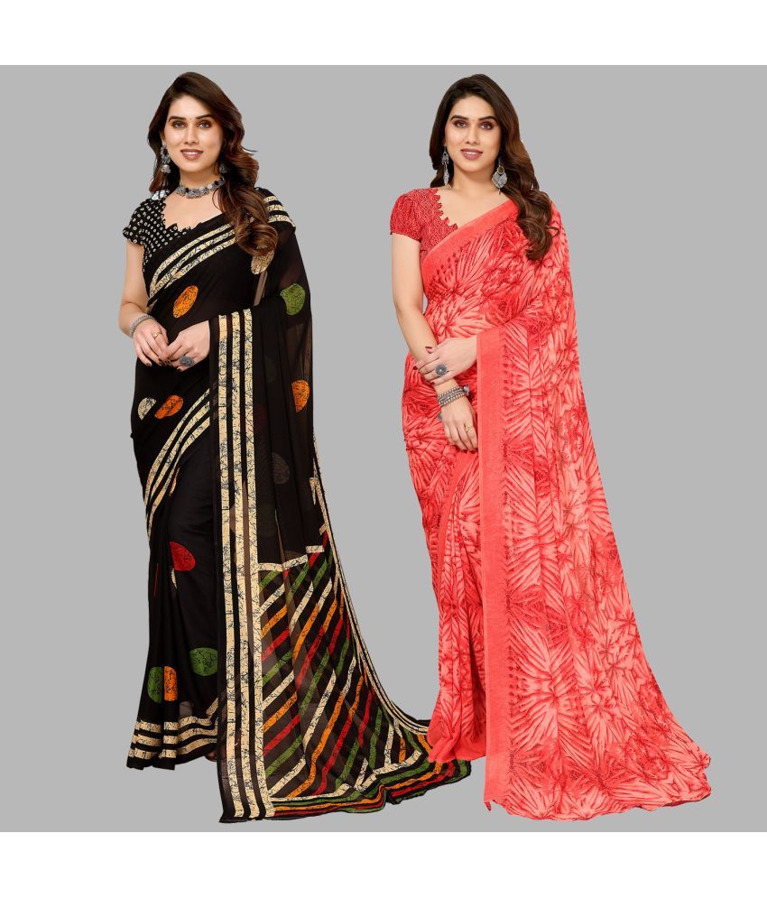     			Kashvi Sarees Georgette Printed Saree With Blouse Piece - Multicolor ( Pack of 2 )