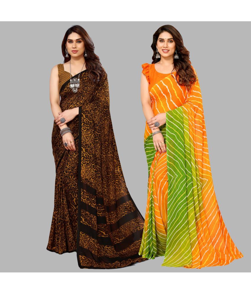     			Kashvi Sarees Georgette Printed Saree With Blouse Piece - Multicolor ( Pack of 2 )