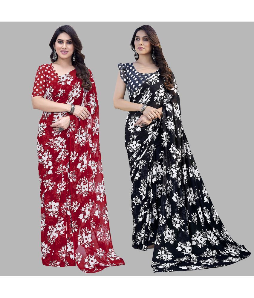     			Kashvi Sarees Georgette Printed Saree With Blouse Piece - Multicolor ( Pack of 2 )