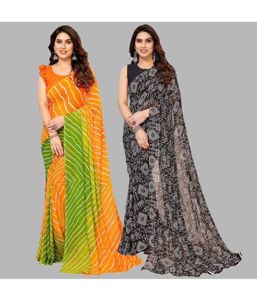     			Kashvi Sarees Georgette Printed Saree With Blouse Piece - Multicolor ( Pack of 2 )