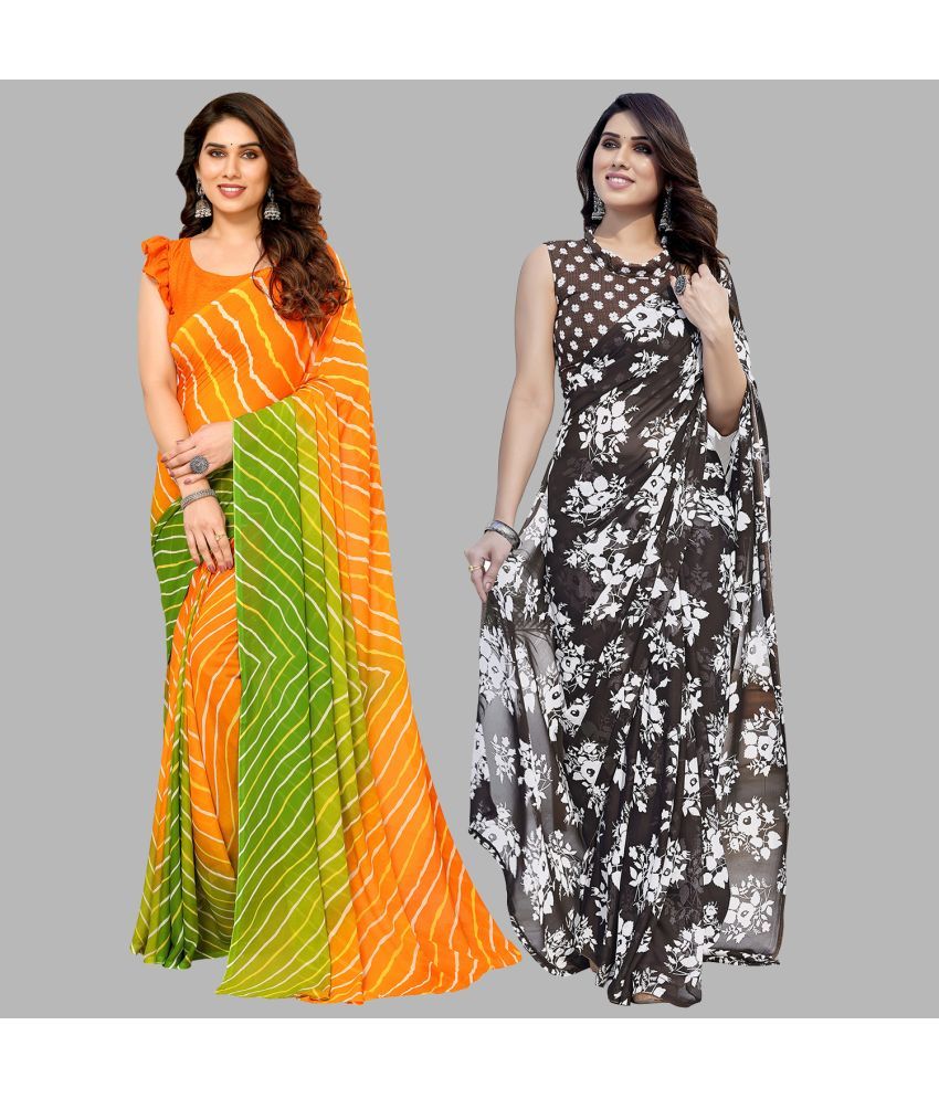     			Kashvi Sarees Georgette Printed Saree With Blouse Piece - Multicolor ( Pack of 2 )