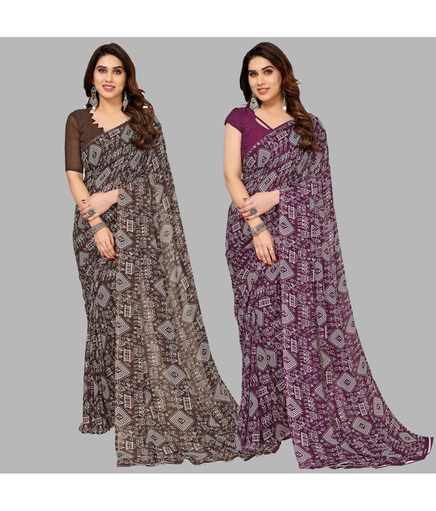     			Kashvi Sarees Georgette Printed Saree With Blouse Piece - Multicolor ( Pack of 2 )