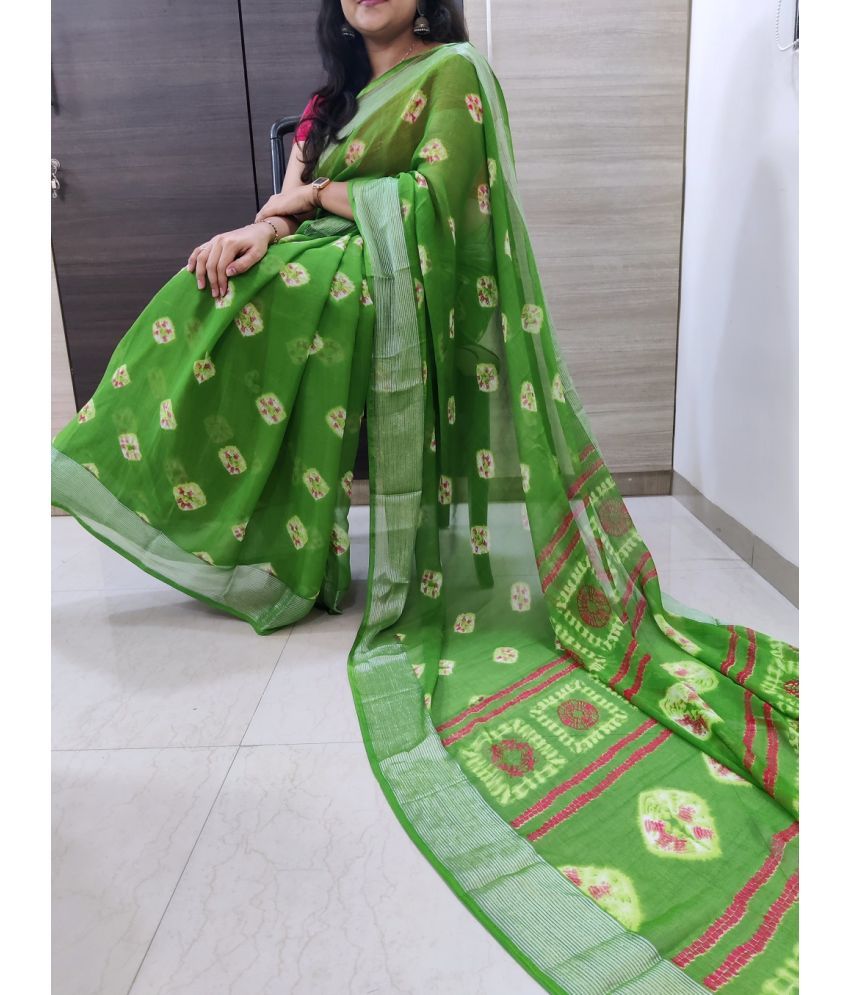     			NIKKARYA Chiffon Printed Saree With Blouse Piece - Green ( Pack of 1 )