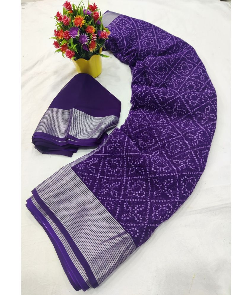     			NIKKARYA Chiffon Printed Saree With Blouse Piece - Purple ( Pack of 1 )