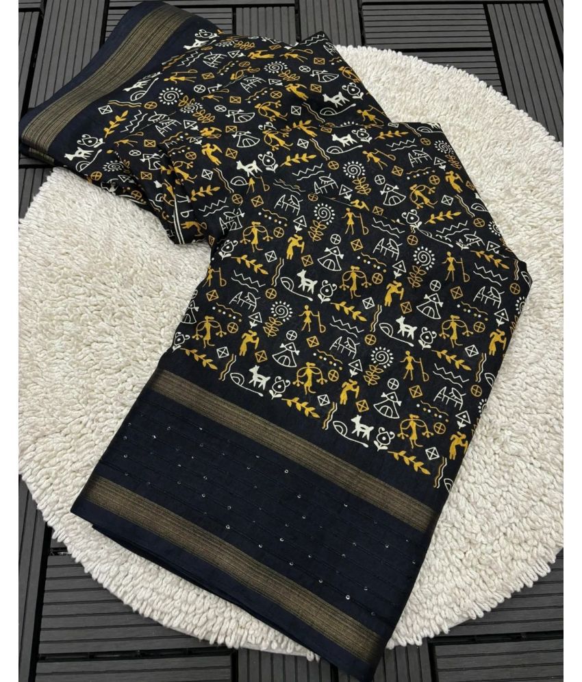     			NIKKARYA Silk Blend Woven Saree With Blouse Piece - Black ( Pack of 1 )
