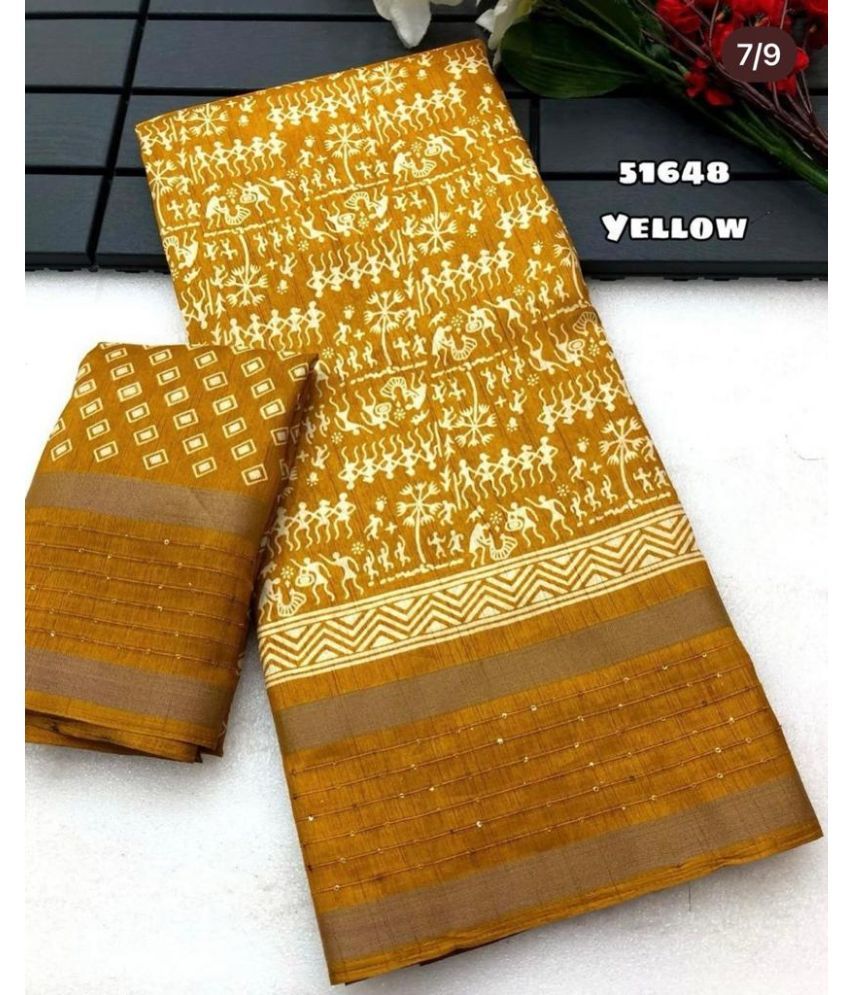     			NIKKARYA Silk Blend Woven Saree With Blouse Piece - Mustard ( Pack of 1 )