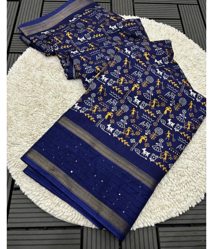     			NIKKARYA Silk Blend Woven Saree With Blouse Piece - Blue ( Pack of 1 )