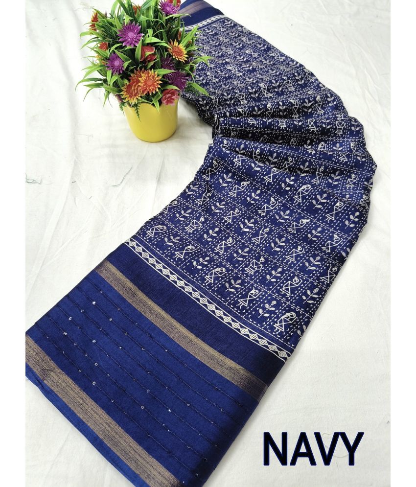     			NIKKARYA Silk Blend Woven Saree With Blouse Piece - Navy Blue ( Pack of 1 )