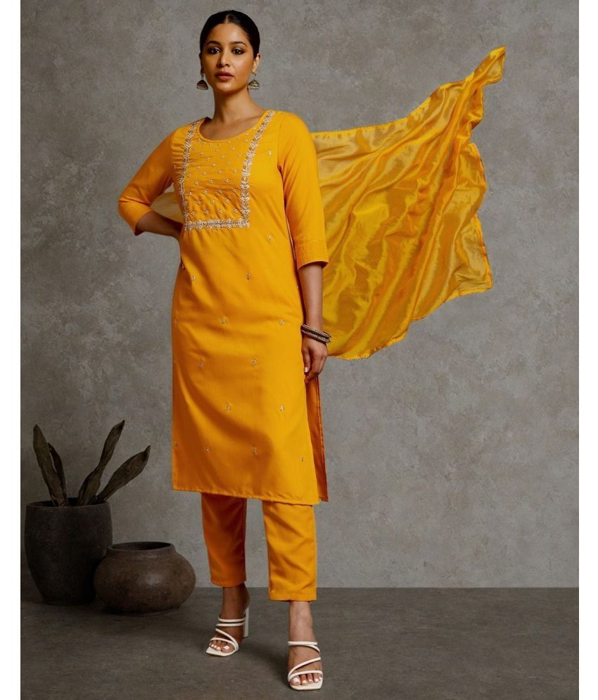     			SAREEKART FAB Rayon Embellished Kurti With Pants Women's Stitched Salwar Suit - Yellow ( Pack of 1 )