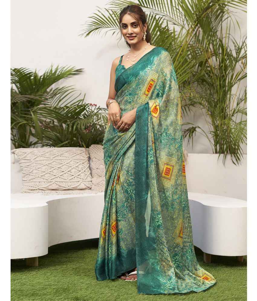     			Samah Chiffon Printed Saree With Blouse Piece - Green ( Pack of 1 )