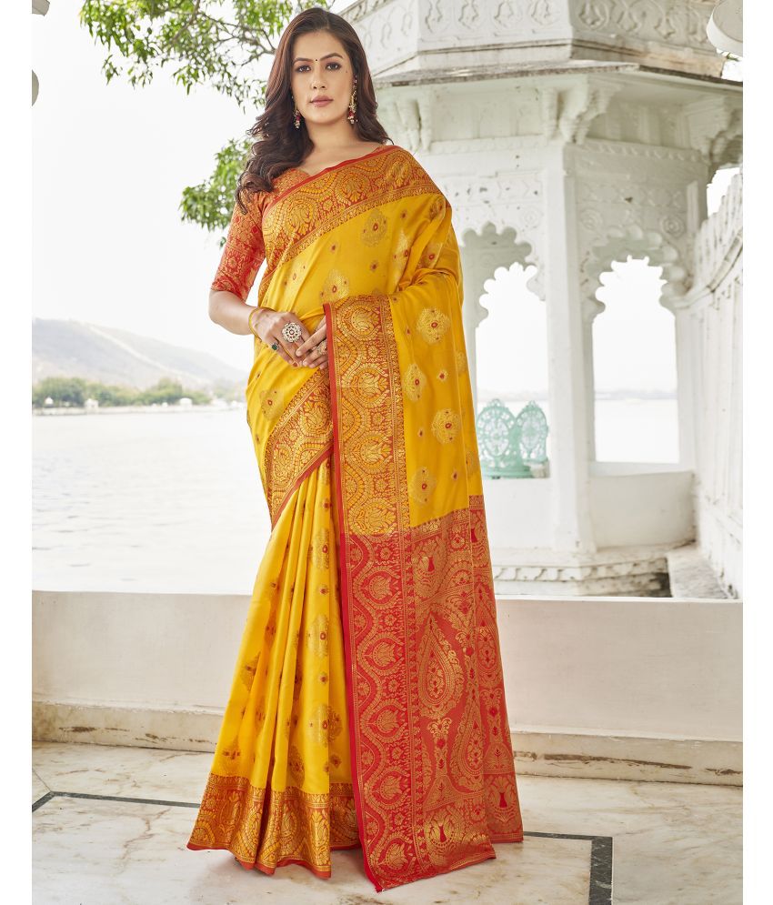     			Samah Silk Self Design Saree With Blouse Piece - Yellow ( Pack of 1 )