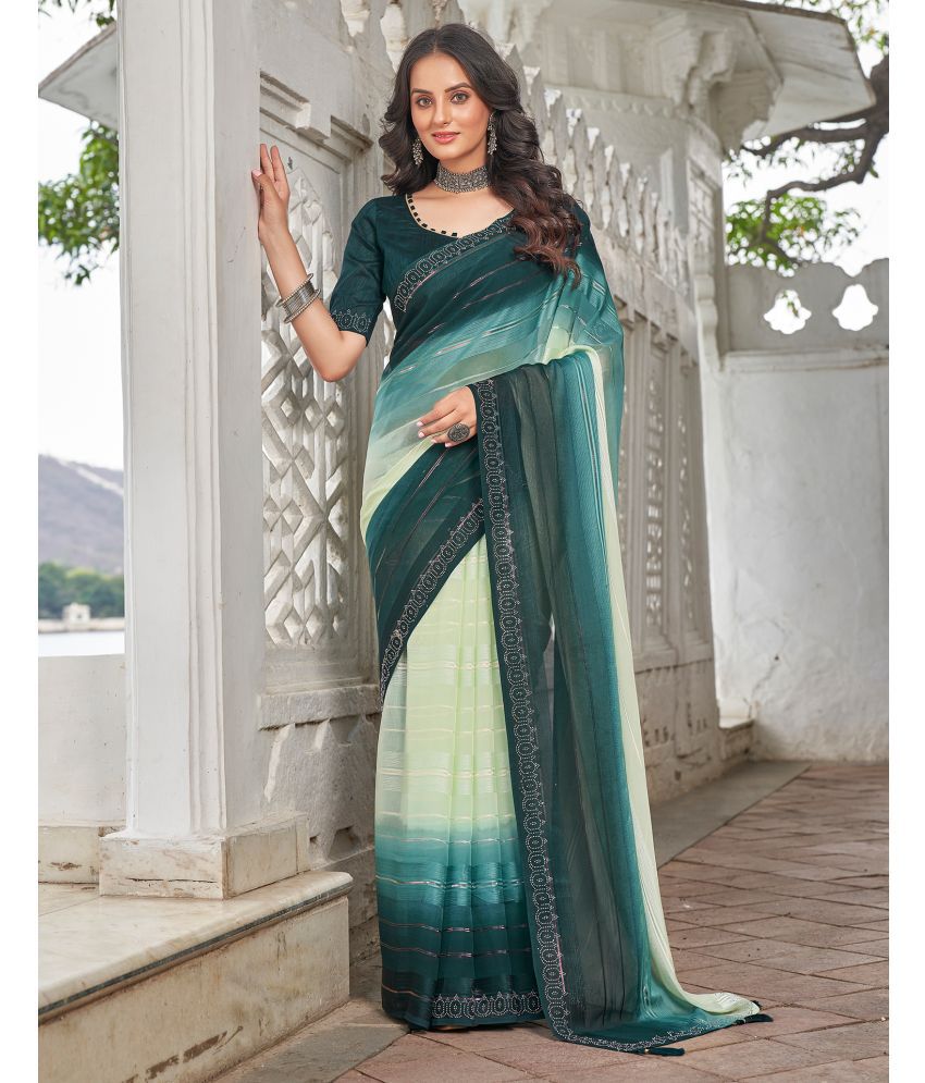     			Satrani Georgette Embellished Saree With Blouse Piece - Green ( Pack of 1 )
